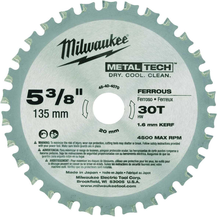 Circular Saw Blade Metal 5 3/8in 135mm 30T Ferrous