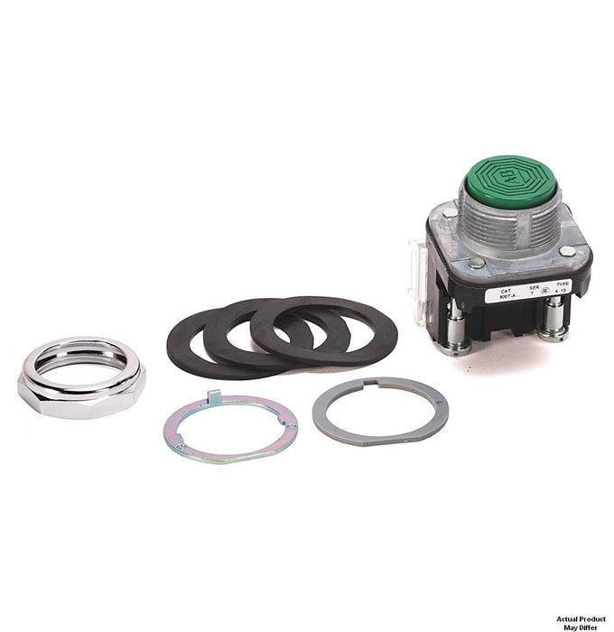 Pbutton 30mm Flush Comp 1N/O 1N/C Green