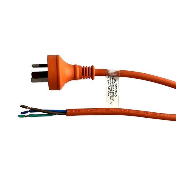 Power Lead PVC 15A 3c 3m with 10A Plug Tangerine