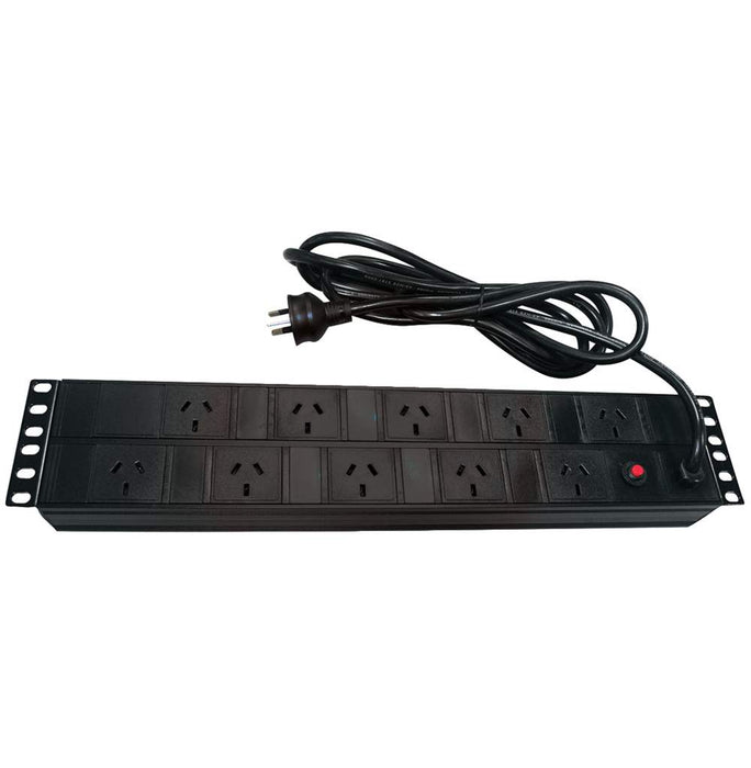 Ausrack Power Rail Vert 10x 10A O/Let 10A Plug O/L