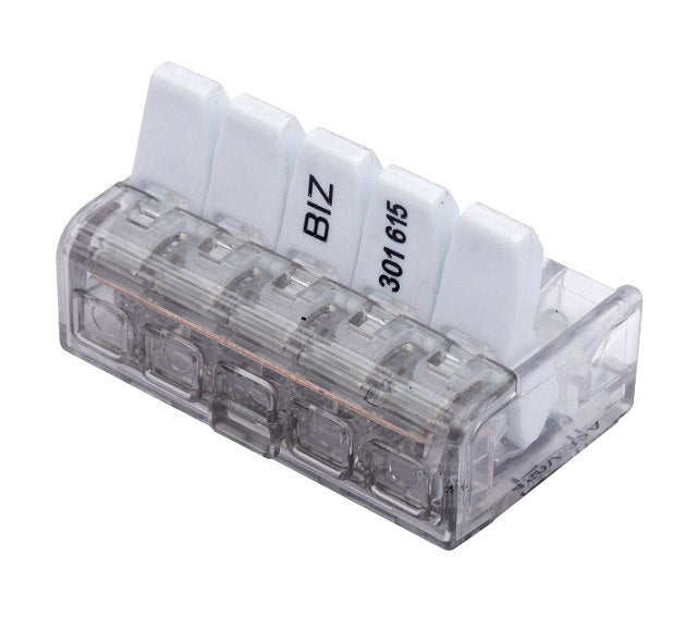 Push Wire Connector 5Way 4mm2 32A (Box 25)