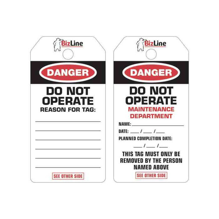 Danger Lockout Tag Maintenance Department (Pkt5)