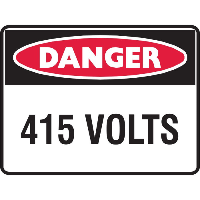 Warning Sign Danger 415Volts 90x125mm Sticker (Pkt5)