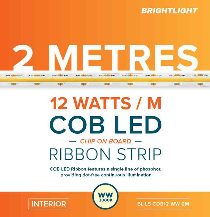 COB LED Ribbon 12W 24V 3000K Light Indoor Use Only 2m Pack