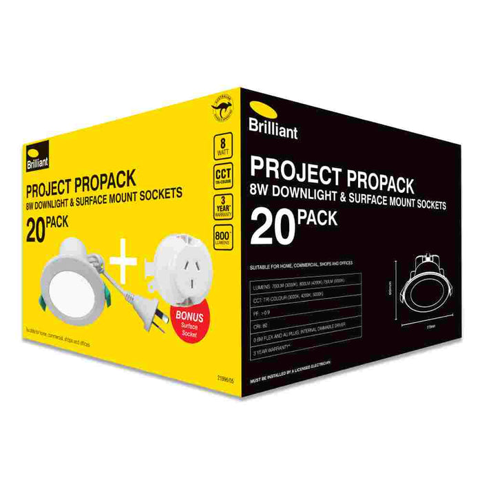 Project Propack Downlight 8W CCT 90mm Cut Out White (Pack20)