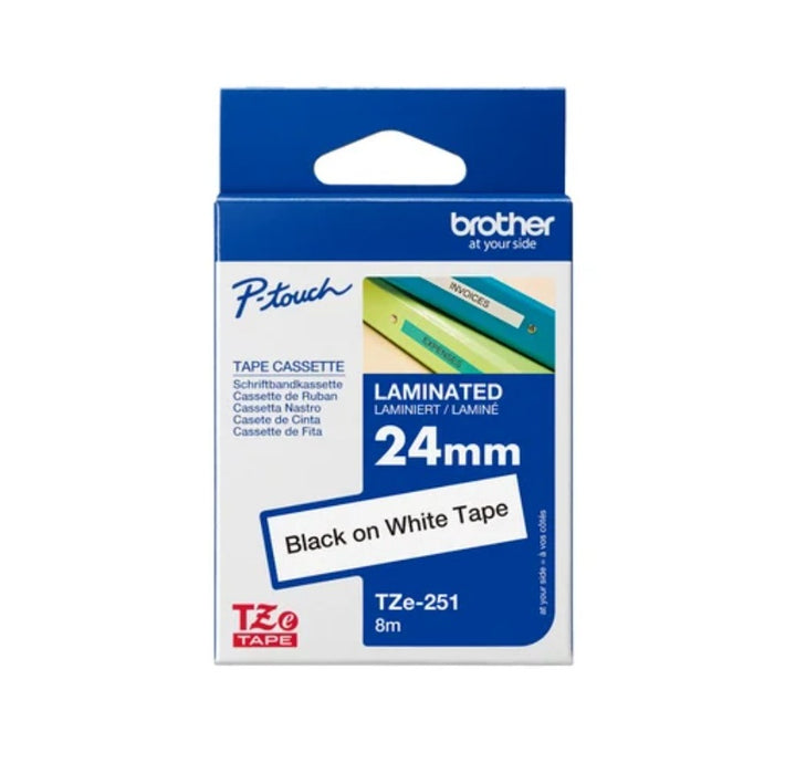 Laminated Tape Black on White 8m x 24mm