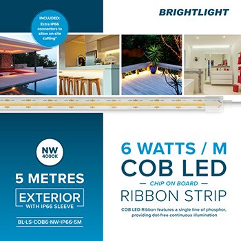 COB LED Ribbon 6W 24V 4000K IP66 Sleeve Light 5m Pack