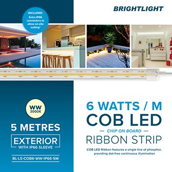 COB LED Ribbon 6W 24V 3000K IP66 Sleeve Light 5m Pack