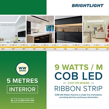 COB LED Ribbon 9W 24V 3000K Light Indoor Use Only 5m Pack