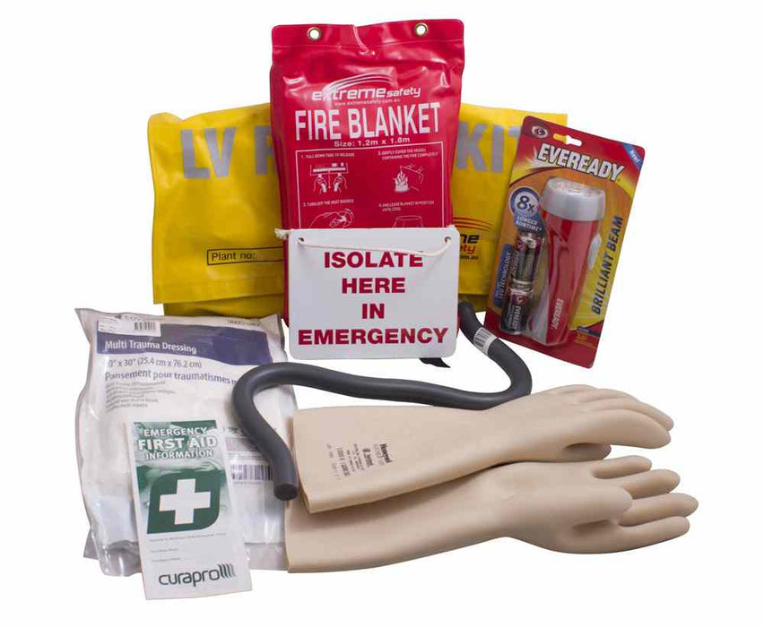 LV Switchboard Rescue Kit with Gloves Dressing Sign Torch