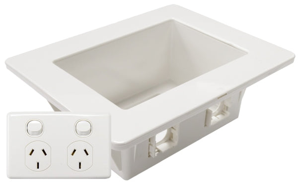 Recessed Wall Outlet Double Power Point 2x Amdex