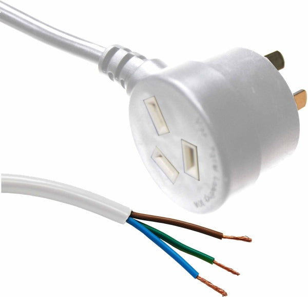 Cord Set 3m White 1mm 3c PVC Flex 3Pin Tapon Plug