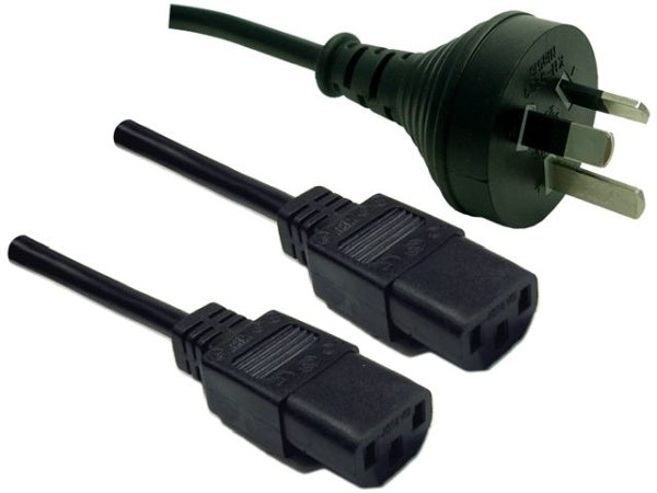 Y Power Cord 2m 3Pin Plug to 2x IEC