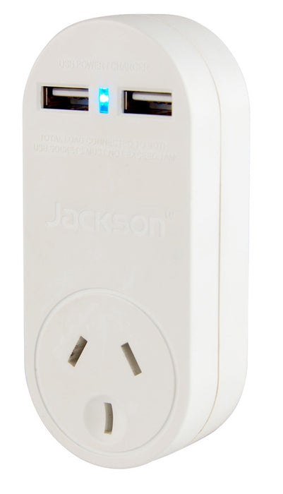 Jackson USB Charger Plugin 2x USB O/Let 1Way Power Protected