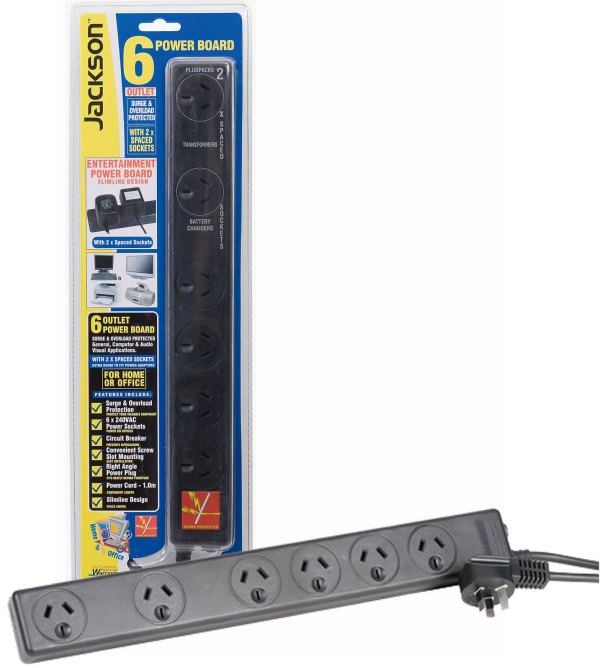 Jackson Power Board 6Way Surge Protected Black