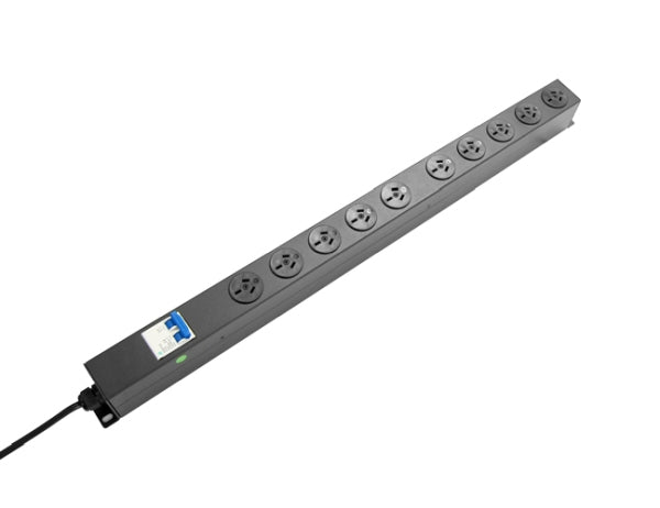 Power Rail Vert 10x 10A Outlet MCB On/Off Sw & 2m Cord