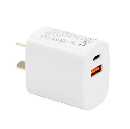 Plugin Universal USB Charger 20W PD USB-C & QC3.0 USB-A