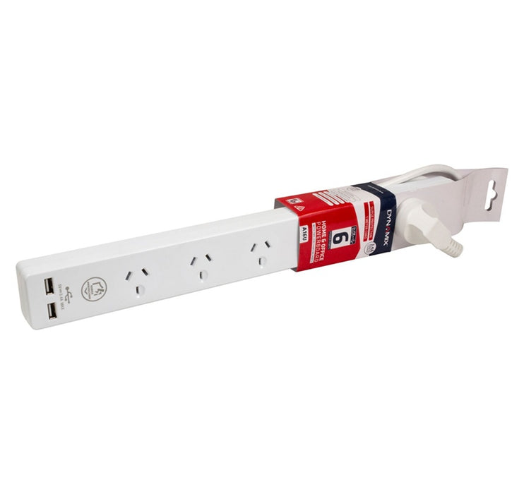Dynamix Power Board 6Way 2x Double Spaced 2 USB Ports