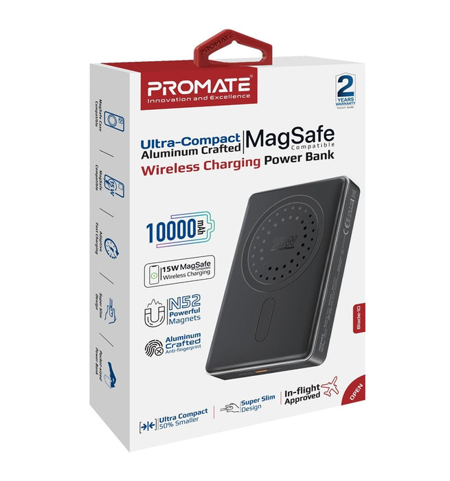 Promate Wireless Charging Powerbank 10000mAh UltraSlim USB-C