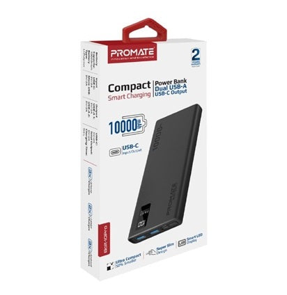 Promate Power Bank 10000mAh Smart LED Display Black