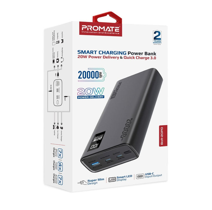Promate Power Bank 20000mAh Smart Super Slim Black