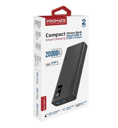 Promate Power Bank 20000mAh Smart LED Display Black
