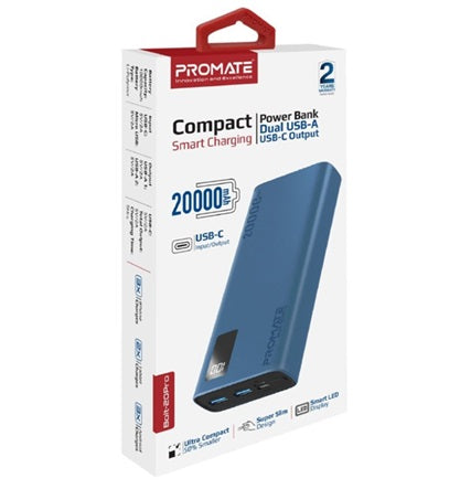 Promate Power Bank 20000mAh Smart LED Display Blue