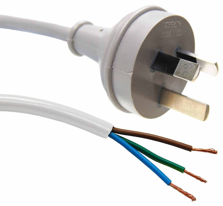 Cord Set 3m White 1mm 3c PVC Flex 3Pin BE Plug