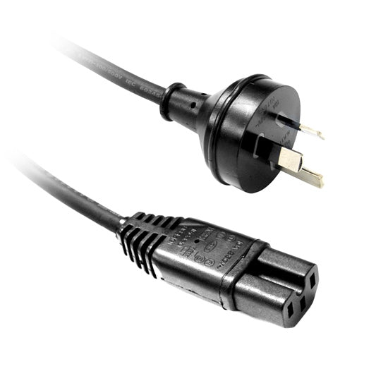 Power Cord 3m Black 3Pin Plug to Notched C15 Rubber Flex