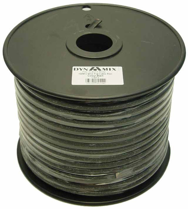 Cable Flat Telephone 6 Wire Black 100m Roll