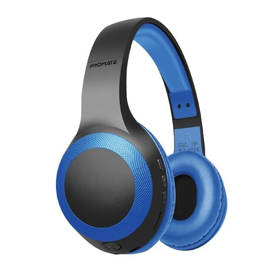 Promate Headphones Over Ear Bluetooth V5 Wireless Blue
