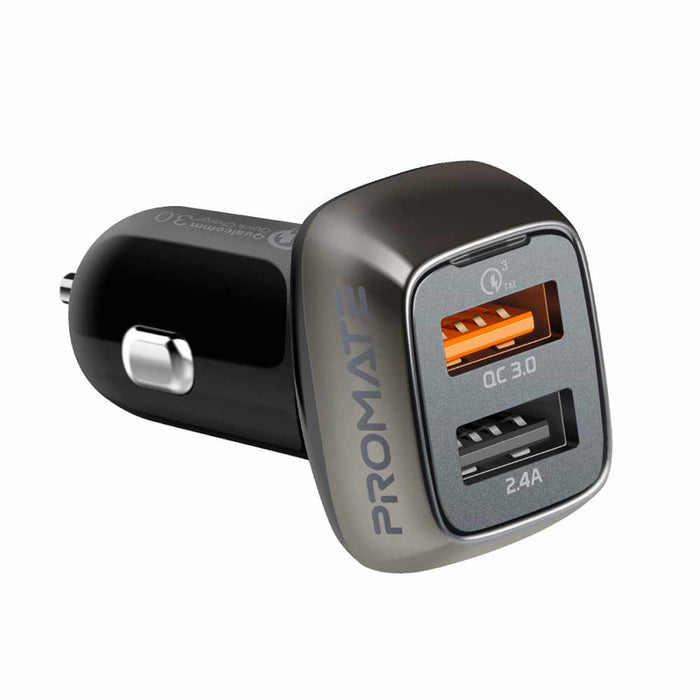 Promate Car Charger USB Port & Qualcomm QC 3.0 Port Blk
