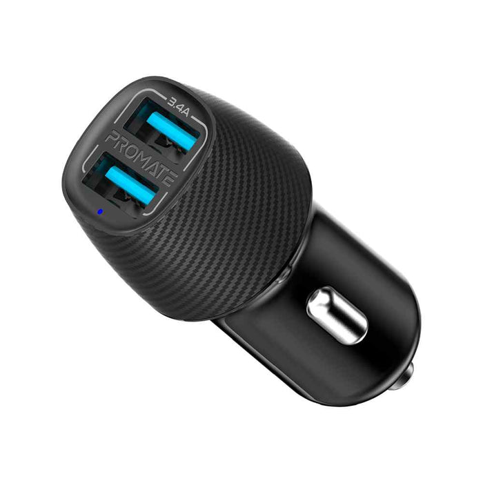 Promate Car Charger USB Dual Port 3.4A Black