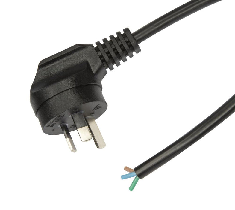 Cord Set 3m Black 1mm 3c PVC Flex 3Pin BE 90Deg Plug