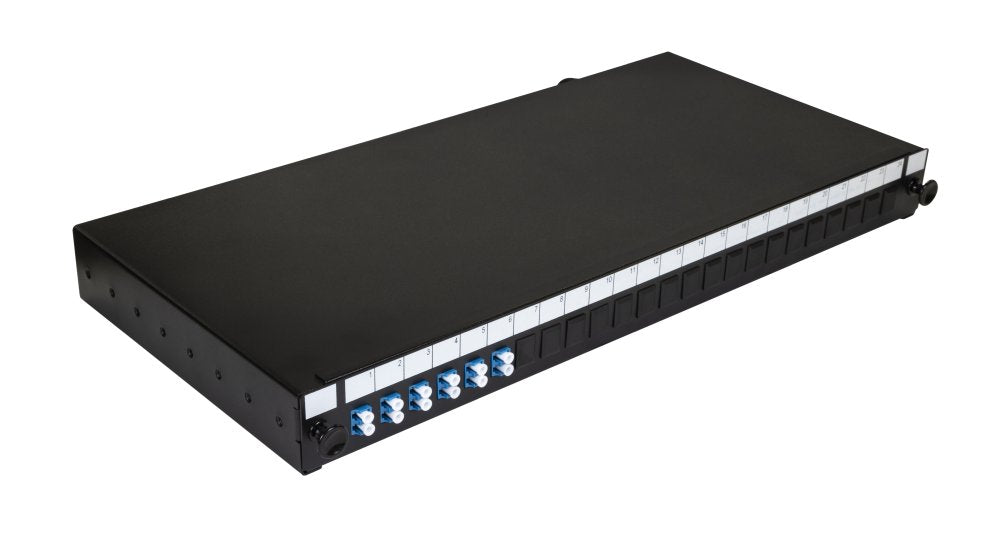 Fibre Tray 19in 1U 12C LC SM with 12x LC Pigtail 6x Coupler