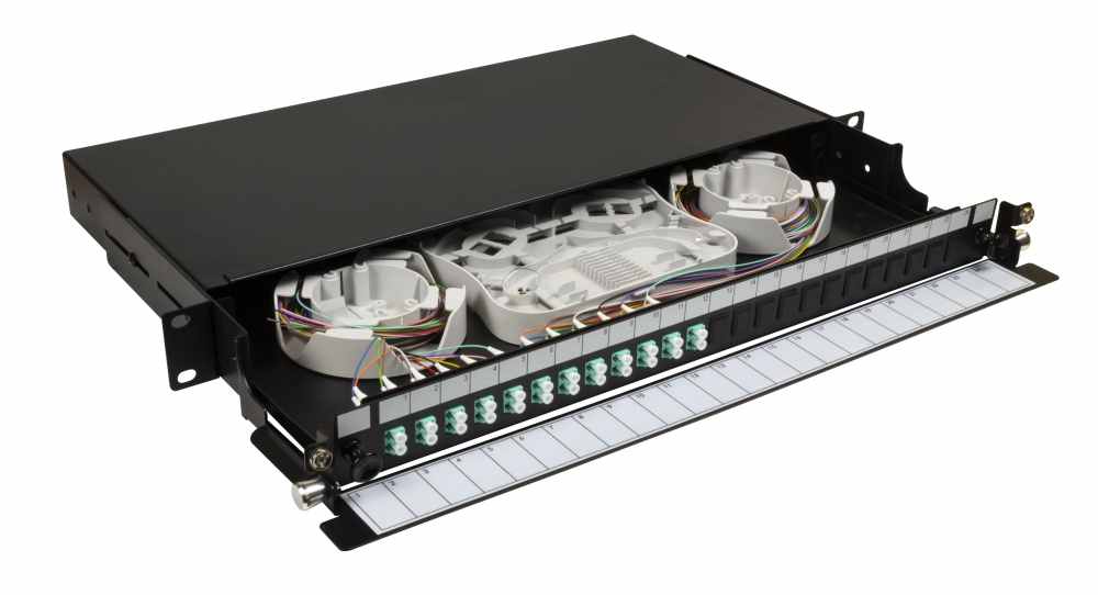 Fibre Tray 19in 1U 24C LC MM with 24x LC Pigtail 12x Coupler