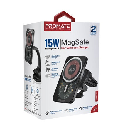 Promate Car Charger Qi 5Watt MagSafe Wireless Transparent