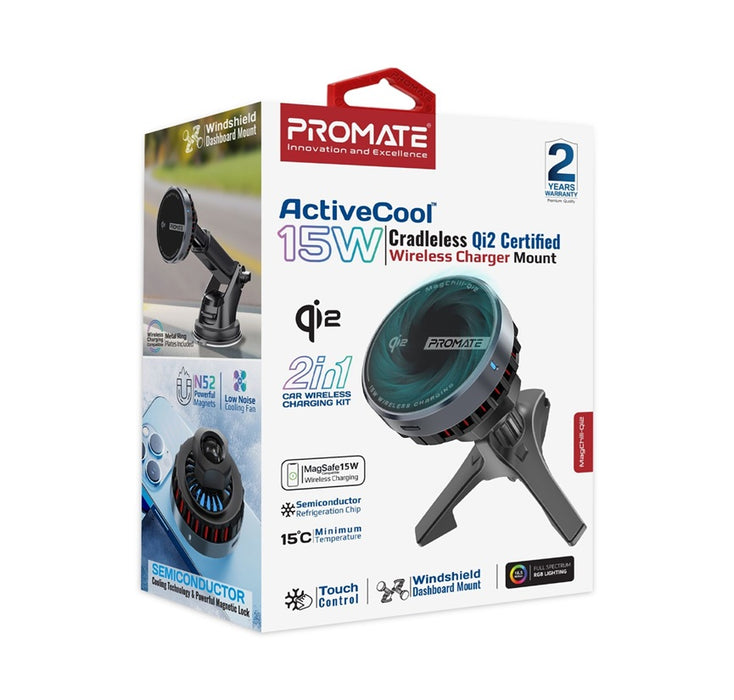 Promate Car Charger 15W ActiveCool Cradleless Qi2 Wireless