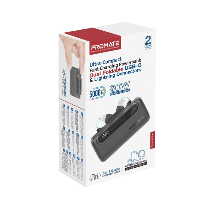 Promate Power Bank 5000mAh Fast USB-C & Lightning Connector