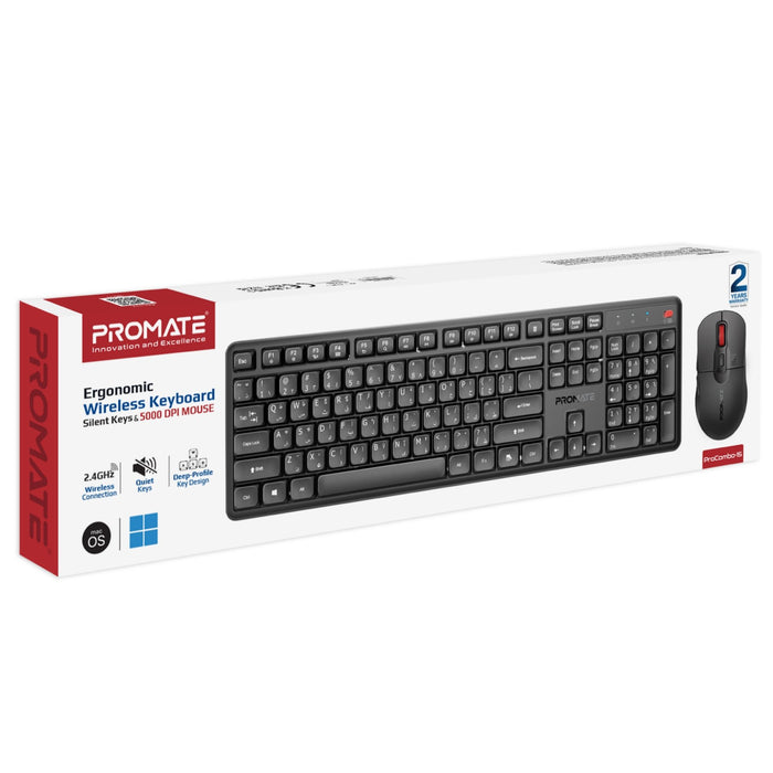 Promate Ergonomic Keyboard Wireless & Mouse