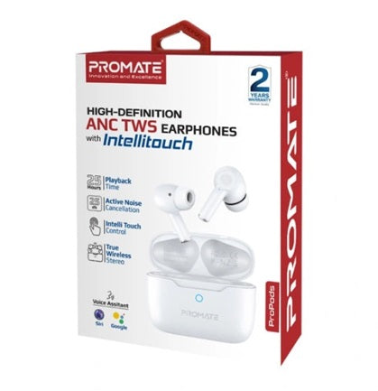 Promate Earbuds Bluetooth Intellitouch White