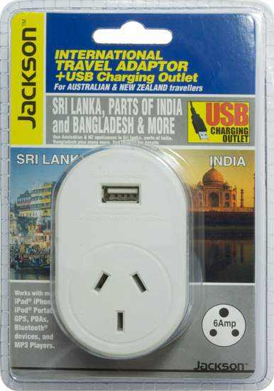 Jackson Travel Adaptor Outbound NZ to Sri Lanka India 1x USB
