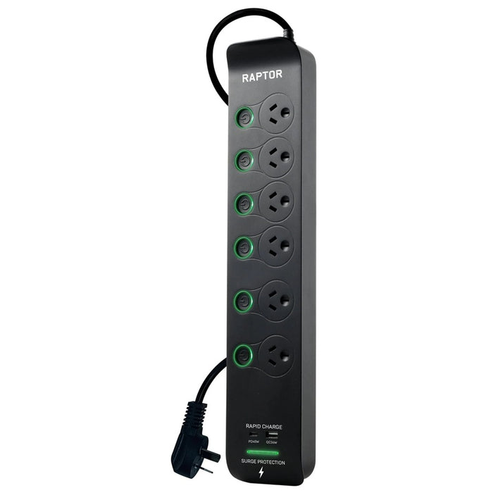 Jackson Raptor Power Board 6 Way Surge Protect USB-A USB-C