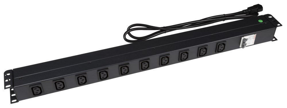 Power Rail Vert 10x 10A IEC C13 Outlet MCB 2m C14 Cord