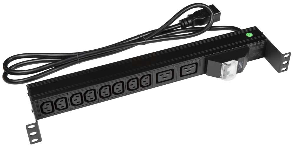 Power Rail Horiz 8x 10A IEC C13 2x 16A IEC C19 Outlet MCB 2m