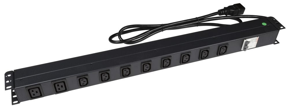 Power Rail Vert 8x 10A IEC C13 & 2x 16A IEC C19 Outlet MCB