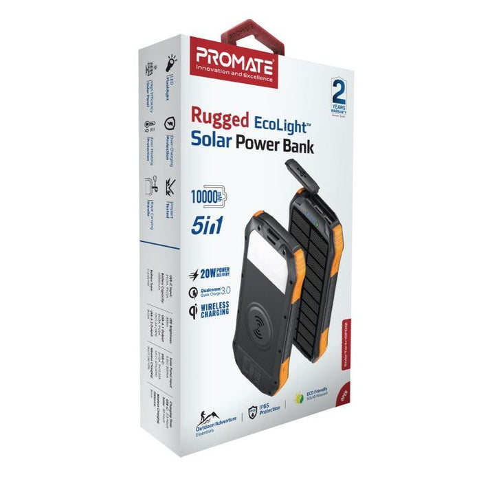 Promate Solar Power Bank 10000mAh EcoLight Wireless Charger