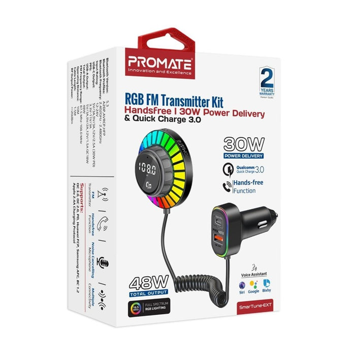 Promate FM Transmitter Handsfree 30W PD & QC3.0 Charging