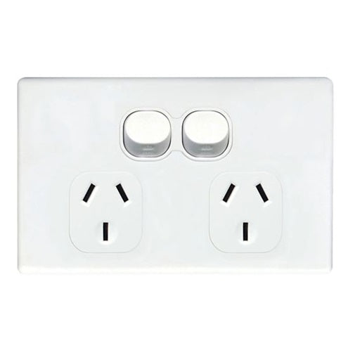 Slim Switch Socket Double 10A Horizontal Bright White