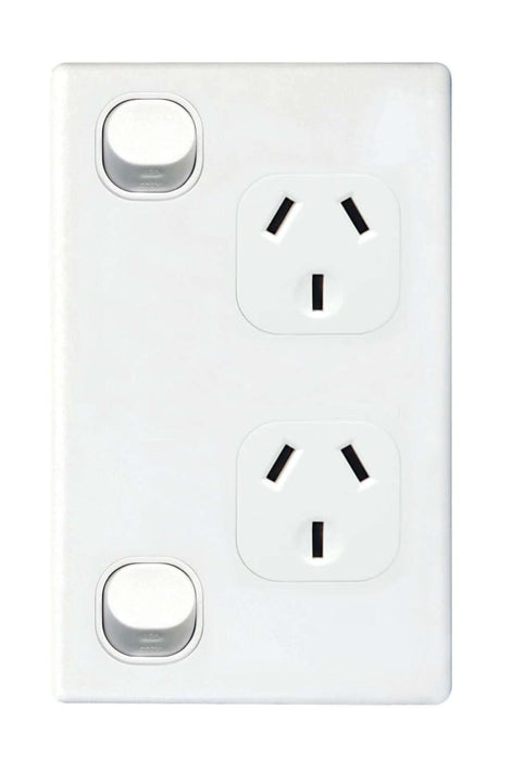 Switch Socket Double 10A Vertical Bright White